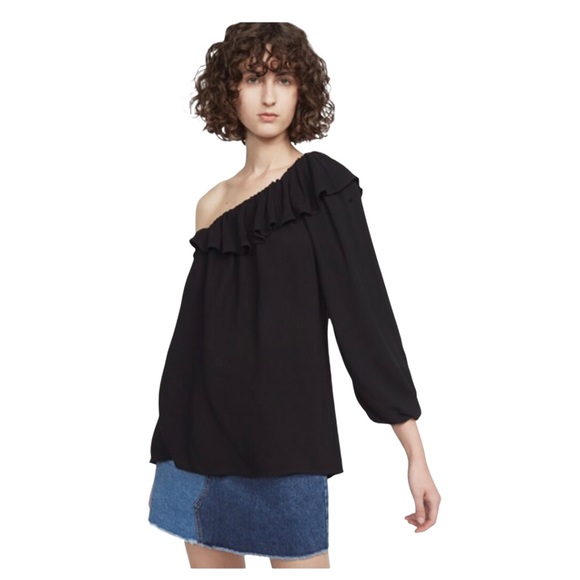 French Connection Black Evening Dew One-Shoulder Top 10 - Picture 1 of 11